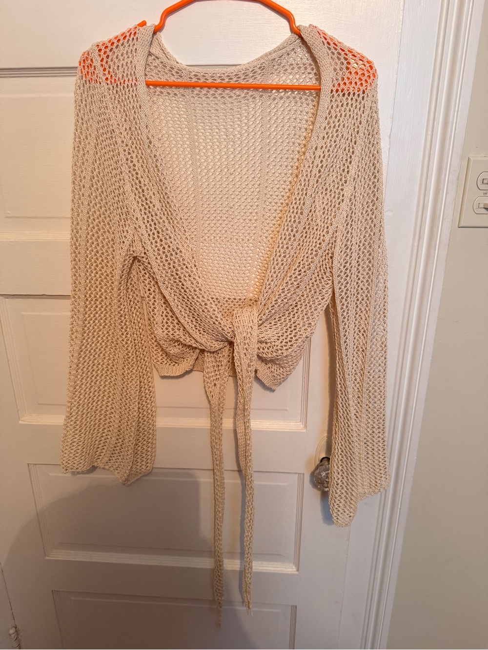 Amazon Cream Open-Knit Tie-Front Women's Sweater Shrug